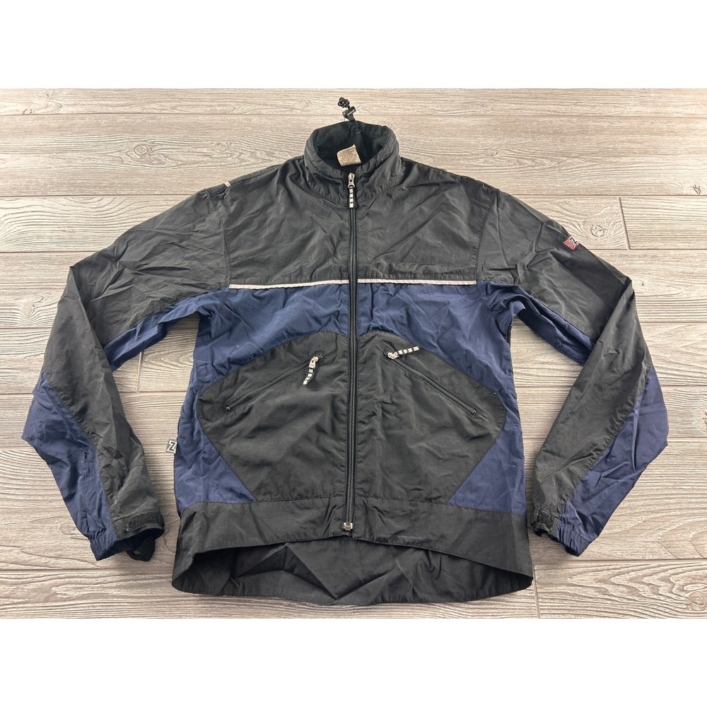 Zoic Vintage Cycling Jacket Mens Small Black Navy Blue Full Zip Windbreaker USA